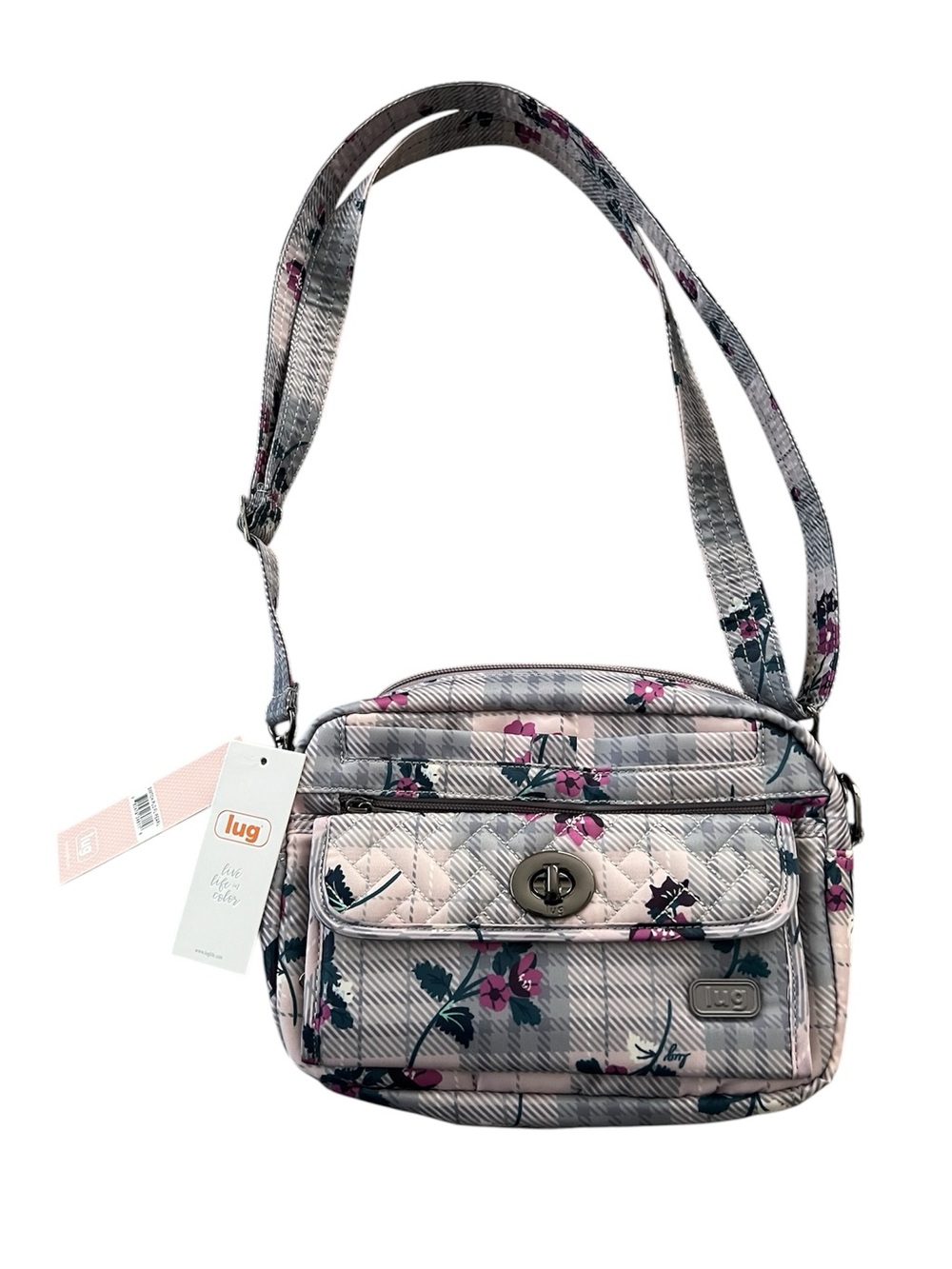 lug Switch Convertible Plaid Floral Pearl Crossbody with Adjustable Strap